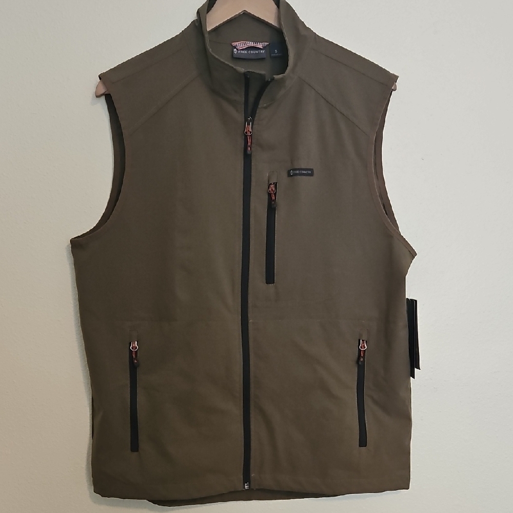 NWT Free Country Stretch Rip Stop Mens Outdoor Vest W Zip Pockets Sz. S